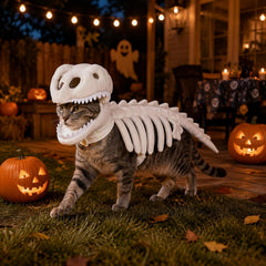 Glow-in-the-Dark Dinosaur Skeleton Pet Costume - 3D Plush Halloween Outfit for Cats & Dogs
