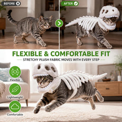 Glow-in-the-Dark Dinosaur Skeleton Pet Costume - 3D Plush Halloween Outfit for Cats & Dogs