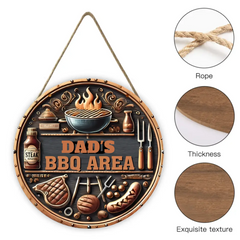 Custom BBQ Themed Wooden Door Signs - Personalised Name BBQ Pattern Round Wooden Signs - A Gift For Friend,Family,BFF,Barbecue Enthusiasts