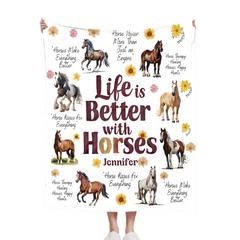 Life Is Better With Horses - Personalized Horse Blanket - Gift for Horse Lovers