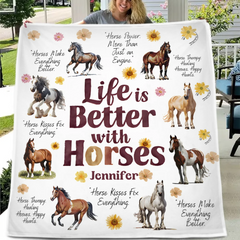 Life Is Better With Horses - Personalized Horse Blanket - Gift for Horse Lovers