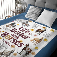 Life Is Better With Horses - Personalized Horse Blanket - Gift for Horse Lovers