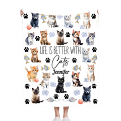 Life Is Better With Cats - Personalized Cat Blanket - Gift for Cat Owners,Cat Lovers