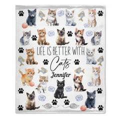 Life Is Better With Cats - Personalized Cat Blanket - Gift for Cat Owners,Cat Lovers