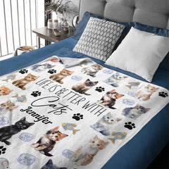 Life Is Better With Cats - Personalized Cat Blanket - Gift for Cat Owners,Cat Lovers