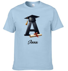 Customized Initial Letter with Graduation Cap - Personalized Graduation Theme Clothes - Gift for Graduates