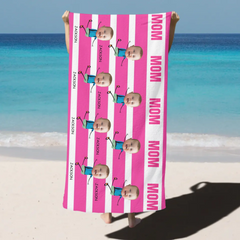 Customized Colorful Striped Beach Towel - Personalized Photos and Names - Summer Beach Gift