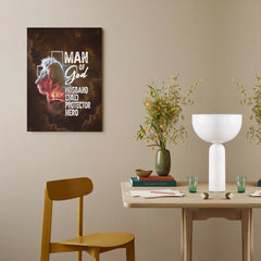 Man Of God Husband Dad Protector Hero - Personalized Painting Gift For Dad