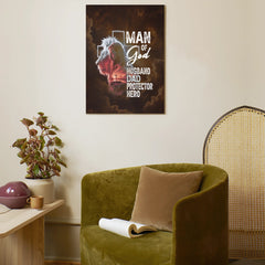 Man Of God Husband Dad Protector Hero - Personalized Painting Gift For Dad