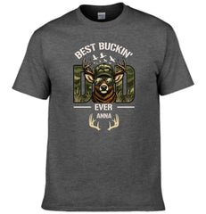 Hunter Dad Best Buckin' Dad Custom Kids Name - Personalized Shirt