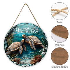 You And Me And The Sea - Personalized Turtle Wood Sign