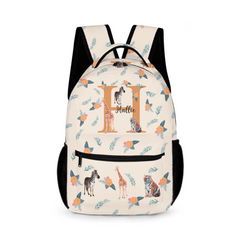 Personalized Jungle Animals Cute Giraffe Zebra Tiger Waterproof Kid School Backpack with Name and Initial Back to School Birthday Gift for Boys Girls