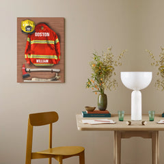 Armor Clothes Helmet - Personalized Canvas Poster - Gift for Firefighter