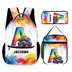 Monster Truck Personalized Initials Customized Backpack - Gift for Kids