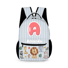 Personalized Animal Pattern Colorful Vertical Stripe Backpack - Gift For Child