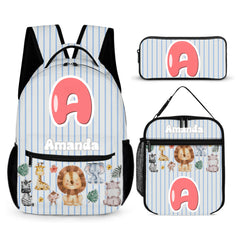 Personalized Animal Pattern Colorful Vertical Stripe Backpack - Gift For Child