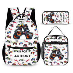 Monster Truck Alphabet - Personalized Children'S Backpack - A Great Start To The School Year Gift For Your Child!