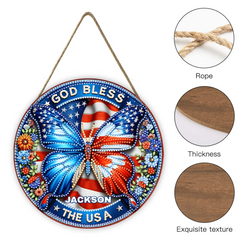 Patriotic Butterfly Door Plate - Personalized Wooden Sign