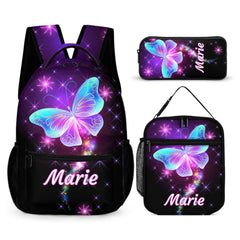 Dazzling Butterfly Name Customized Backpack - School Season Gift for Kids