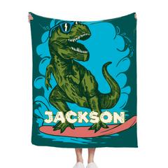 Surfing Dinosaur Cartoon Pattern Custom Blanket - Gift for Kid