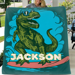 Surfing Dinosaur Cartoon Pattern Custom Blanket - Gift for Kid