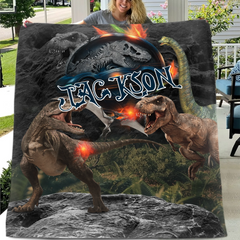Jurassic Era Personalized Name Customized Blanket - Gifts For Dinosaur Enthusiasts