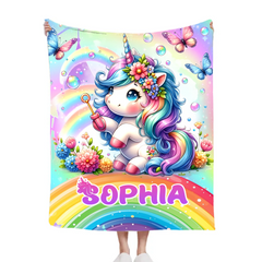 Rainbow Unicorn Blanket - Personalized Blanket Gift