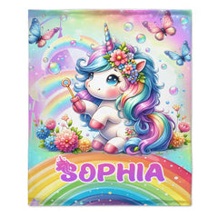 Rainbow Unicorn Blanket - Personalized Blanket Gift