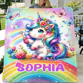 Rainbow Unicorn Blanket - Personalized Blanket Gift