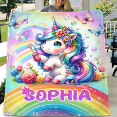 Rainbow Unicorn Blanket - Personalized Blanket Gift