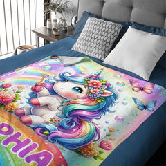 Rainbow Unicorn Blanket - Personalized Blanket Gift