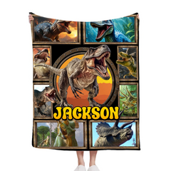 Jurassic Dinosaur Custom Blanket - Personalized Name - Gift for Dinosaur Enthusiasts
