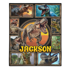 Jurassic Dinosaur Custom Blanket - Personalized Name - Gift for Dinosaur Enthusiasts