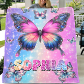 Cherished Butterfly Customized Blanket - Personalized Name - Gift For Girl