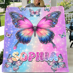 Cherished Butterfly Customized Blanket - Personalized Name - Gift For Girl