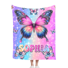 Cherished Butterfly Customized Blanket - Personalized Name - Gift For Girl