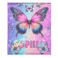 Cherished Butterfly Customized Blanket - Personalized Name - Gift For Girl