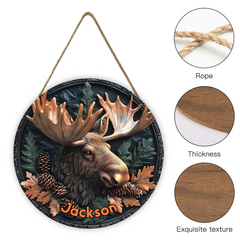 Relief-style Forest Deer Custom Door Plate - Personalized Wooden Sign