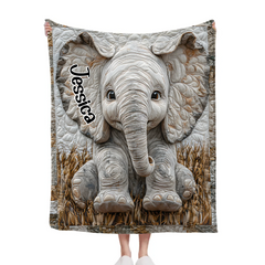 Adorable Elephant - Personalized Elephant Blanket