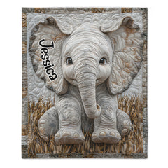 Adorable Elephant - Personalized Elephant Blanket