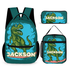 Surfing Dinosaur Cartoon Pattern Custom Backpack - Gift for Kid