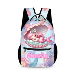 Sleeping Baby Mermaid Custom Backpack - Personalized Name - Start The School Season