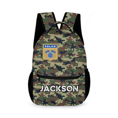 Customized Camouflage Backpack - Personalized Name and Police Badge