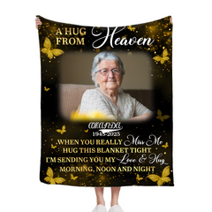 Custom Photo Golden Butterflies A Hug From Heaven - Personalized Customized Blanket - Memorial Gift For Family Members