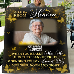 Custom Photo Golden Butterflies A Hug From Heaven - Personalized Customized Blanket - Memorial Gift For Family Members