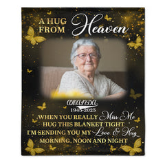 Custom Photo Golden Butterflies A Hug From Heaven - Personalized Customized Blanket - Memorial Gift For Family Members
