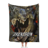 Powerful Dinosaur Customized Blanket- Personalized Name - Dinosaur Enthusiast Gift