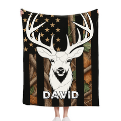 Deer Mix Flag Blanket - Personalized Name - Gift For Deer Lovers