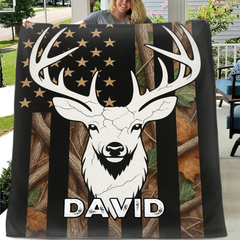 Deer Mix Flag Blanket - Personalized Name - Gift For Deer Lovers