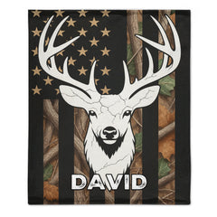 Deer Mix Flag Blanket - Personalized Name - Gift For Deer Lovers